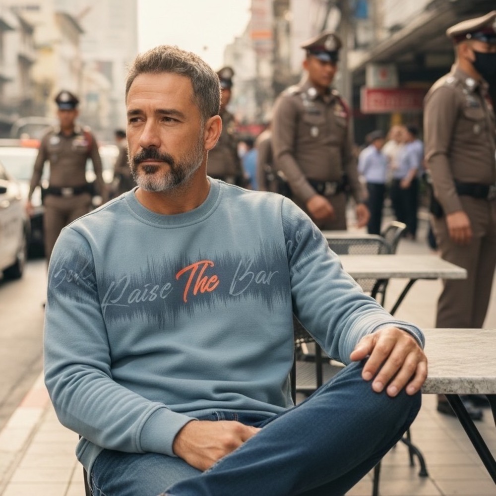 Bangkok Police American‎ Classic Wear Raise The Bar Graphic Sweatshirt Blue  Med